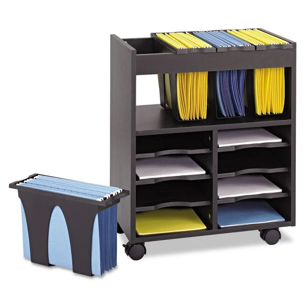 Safco Go Cart Mobile File, Engineered Wood, 8 Shelves, 4 Bins, 14.5" X 21.5" X 26.25", Black 1 Safco Go Cart Mobile File, Engineered Wood, 8 Shelves, 4 Bins, 14.5" X 21.5" X 26.25", Black
