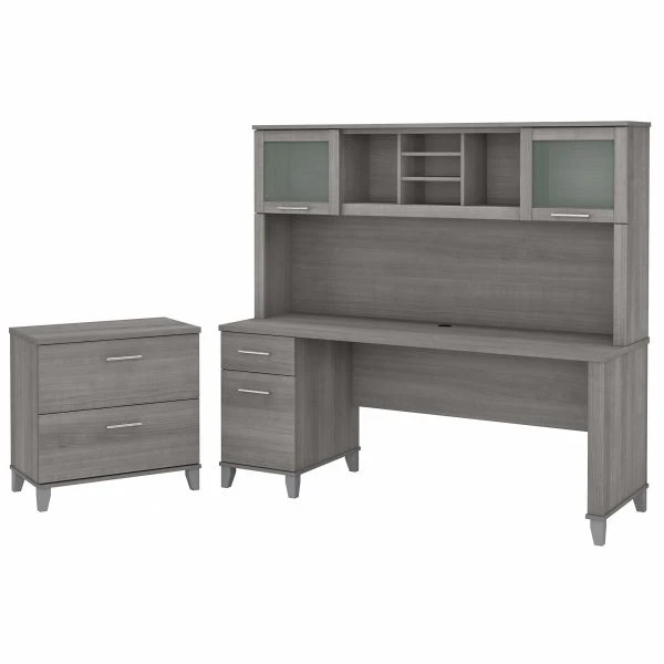 Bush Furniture Somerset 72W Office Desk With Hutch And Lateral File Cabinet In Platinum Gray 1 Bush Furniture Somerset 72W Office Desk With Hutch And Lateral File Cabinet In Platinum Gray