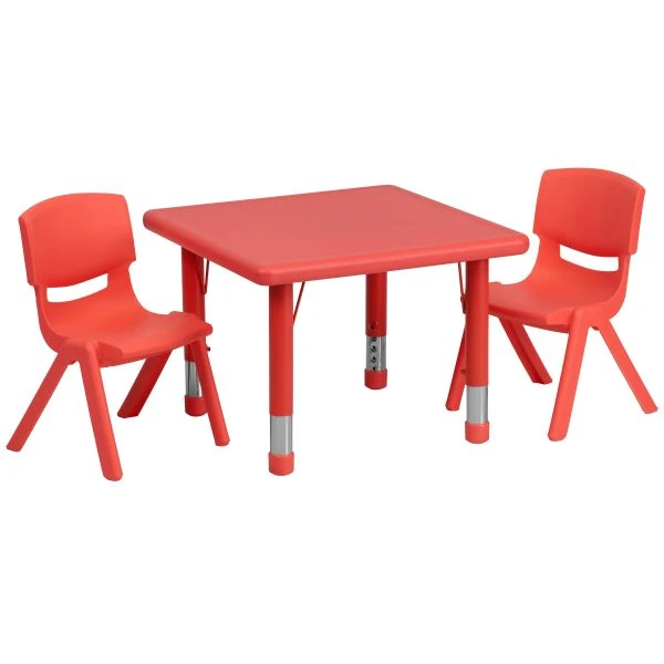 Flash Furniture 24'' Square Adjustable Red Plastic Activity Table Set With 2 School Stack Chairs 1 Flash Furniture 24'' Square Adjustable Red Plastic Activity Table Set With 2 School Stack Chairs
