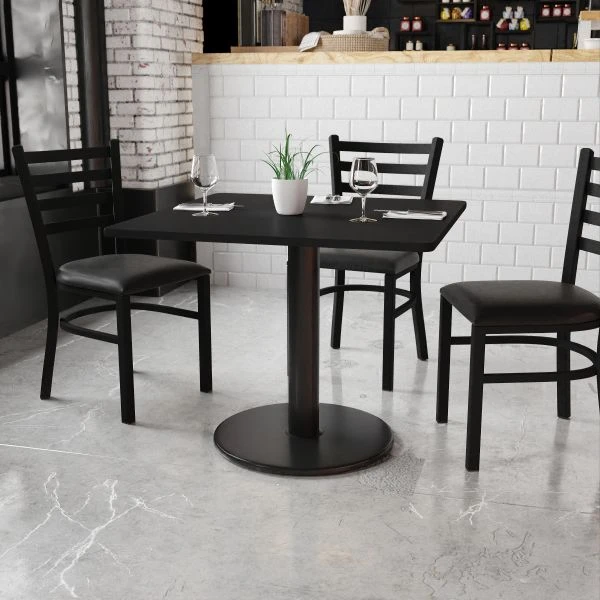Stiles 36'' Square Black Laminate Table Top With 24'' Round Table Height Base 1 Stiles 36'' Square Black Laminate Table Top With 24'' Round Table Height Base