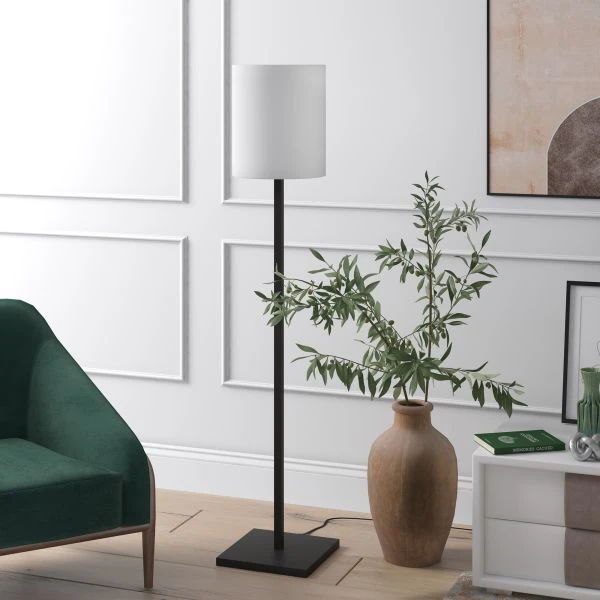 Braun Square Base Floor Lamp With Fabric Shade In Blackened Bronze/White 4 Braun Square Base Floor Lamp With Fabric Shade In Blackened Bronze/White - Image 4