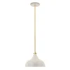 Mackenzie 10.75" Wide Pendant With Metal Shade In Pearled White/Brass/Pearled White