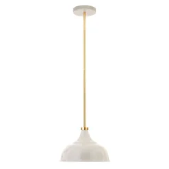 Mackenzie 10.75" Wide Pendant With Metal Shade In Pearled White/Brass/Pearled White