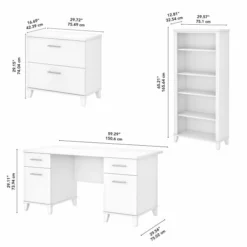 Bush Furniture Somerset 60W Office Desk With Lateral File Cabinet And 5 Shelf Bookcase In White -office furniture sale deba2e0bc4e53472922035e637907bf67a