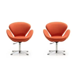 Raspberry Adjustable Swivel Chair In Orange And Polished Chrome (Set Of 2)