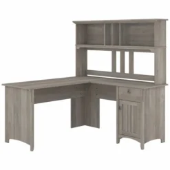 Bush Furniture Salinas 60W L Shaped Desk With Hutch In Driftwood Gray