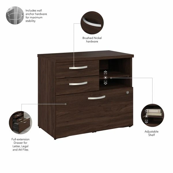 Bush Business Furniture Hybrid Office Storage Cabinet With Drawers And Shelves In Black Walnut 5 Bush Business Furniture Hybrid Office Storage Cabinet With Drawers And Shelves In Black Walnut - Image 5