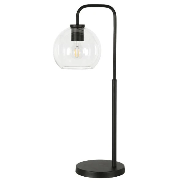 Harrison 27" Tall Arc Table Lamp With Glass Shade In Blackened Bronze/Clear 4 Harrison 27" Tall Arc Table Lamp With Glass Shade In Blackened Bronze/Clear - Image 4