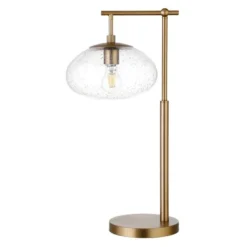 Blume 25" Tall Arc Table Lamp With Glass Shade In Brushed Brass/Seeded -office furniture sale df99ed4fbd715659548894c6cc9aff1dfc