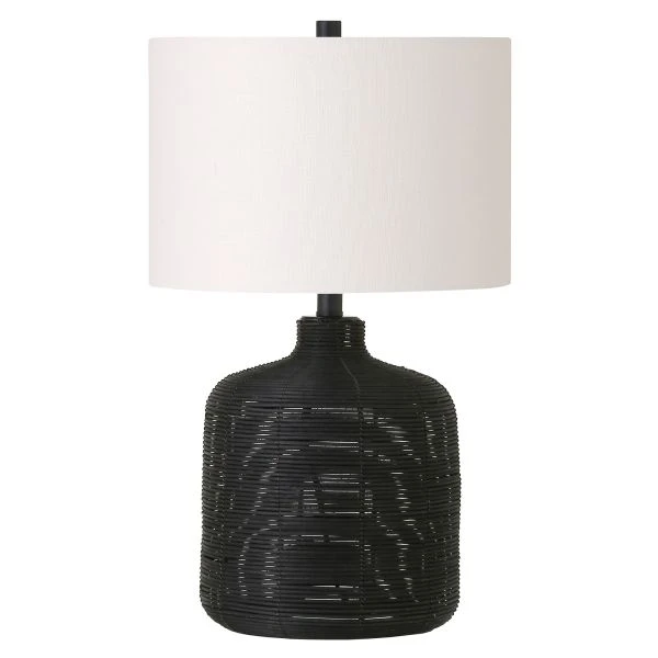 Jolina 20.5" Tall Petite/Rattan Table Lamp With Fabric Shade In Black Rattan/White 1 Jolina 20.5" Tall Petite/Rattan Table Lamp With Fabric Shade In Black Rattan/White