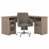 Bush Furniture Cabot 60W L Shaped Computer Desk With Mid Back Leather Box Chair In Ash Gray