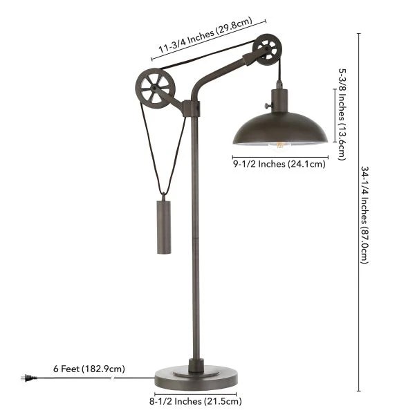 Neo 33.5" Tall Spoke Wheel Pulley System Table Lamp With Metal Shade In Aged Steel/Aged Steel 6 Neo 33.5" Tall Spoke Wheel Pulley System Table Lamp With Metal Shade In Aged Steel/Aged Steel - Image 6