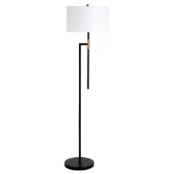 Nico 63" Tall Floor Lamp With Fabric Shade In Matte Black/Brass/White