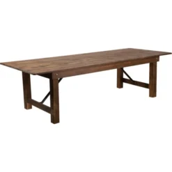 HERCULES Series 9' X 40" Rectangular Antique Rustic White Solid Pine Folding Farm Table