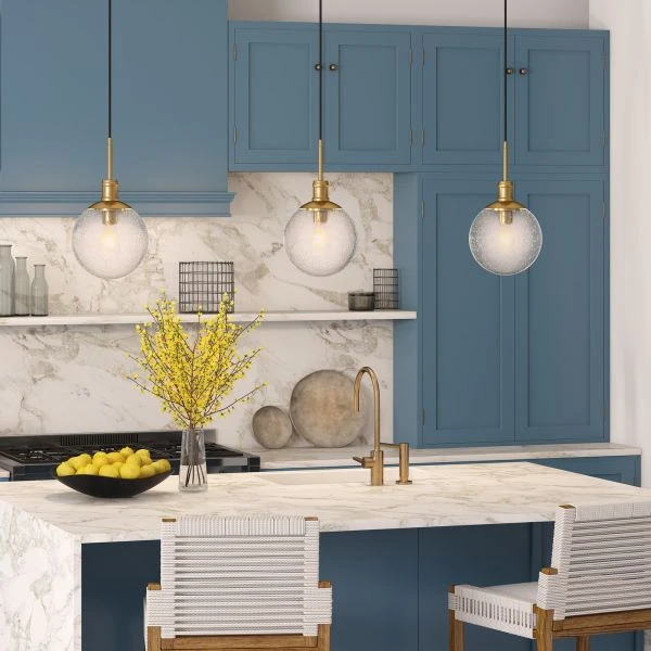 Walker 9" Wide Pendant With Glass Shade In Brass/Seeded 5 Walker 9" Wide Pendant With Glass Shade In Brass/Seeded - Image 5