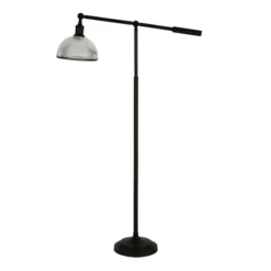 Frenkel 58" Tall Floor Lamp With Ribbed Glass Shade In Blackened Bronze/Clear