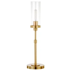 Frieda 26.68" Tall Table Lamp With Glass Shade In Brass/Clear