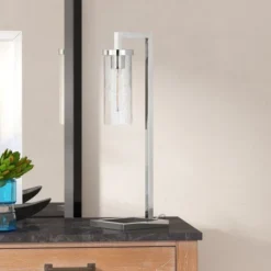 Malva 26" Tall Table Lamp With Glass Shade In Polished Nickel/Seeded -office furniture sale e145bc74728f79c48c9807d5a78260976d