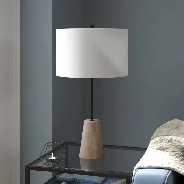 Killian 25.5" Limed Oak Table Lamp With Fabric Shade In Matte Black 6 Killian 25.5" Limed Oak Table Lamp With Fabric Shade In Matte Black - Image 6