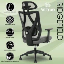 Serta SitTrue Ridgefield Ergonomic Mesh/Vegan Leather High-Back Task Chair, Gray/Black -office furniture sale e1b6e70a08bd29e74475138b7ca39f1bbf