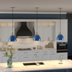 Madison 8" Wide Pendant With Metal Shade In Blue/Polished Nickel/Blue -office furniture sale e1fa84f562ed3a50741ba9c3c12d21c893