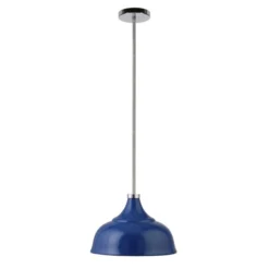 Mackenzie 10.75" Wide Pendant With Metal Shade In Blue/Polished Nickel/Blue
