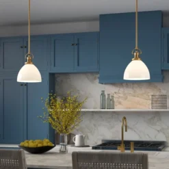 Rockwell 9.5" Wide Pendant With Glass Shade In Brass/White Milk -office furniture sale e2a12f1c2c0f8660325846e4cea669d546