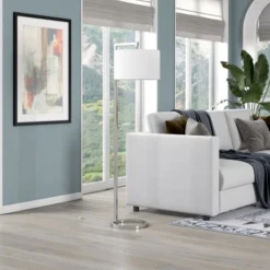 Grayson 64" Tall Floor Lamp With Fabric Shade In Polished Nickel/White -office furniture sale e2adf517b9bb9f52edb1369072e88dcfe8