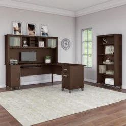 Bush Furniture Somerset 72W L Shaped Desk With Hutch And 5 Shelf Bookcase In Mocha Cherry -office furniture sale e2ec2022812d434322c7b6cf33c3751356