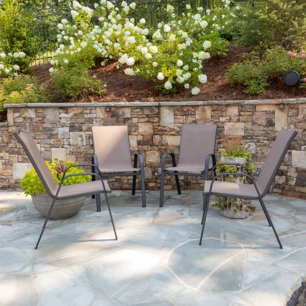 4 Pack Brazos Series Brown Outdoor Stack Chair With Flex Comfort Material And Metal Frame 1 4 Pack Brazos Series Brown Outdoor Stack Chair With Flex Comfort Material And Metal Frame
