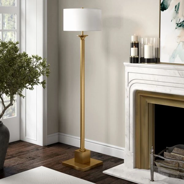 Hadley 65" Tall Floor Lamp With Fabric Shade In Brass/White 3 Hadley 65" Tall Floor Lamp With Fabric Shade In Brass/White - Image 3