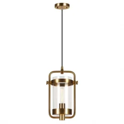 Orion 11" Wide Industrial Pendant With Glass Shade In Brass/Clear