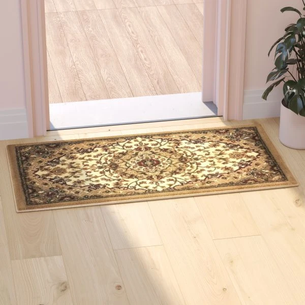 Mersin Collection Persian Style 2x3 Ivory Area Rug-Olefin Rug With Jute Backing-Hallway, Entryway, Bedroom, Living Room 1 Mersin Collection Persian Style 2x3 Ivory Area Rug-Olefin Rug With Jute Backing-Hallway, Entryway, Bedroom, Living Room