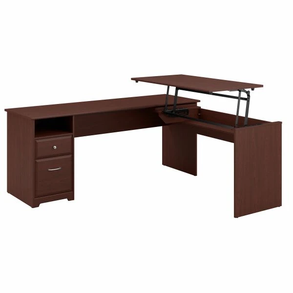 Bush Furniture Cabot 72W 3 Position L Shaped Sit To Stand Desk In Harvest Cherry 1 Bush Furniture Cabot 72W 3 Position L Shaped Sit To Stand Desk In Harvest Cherry