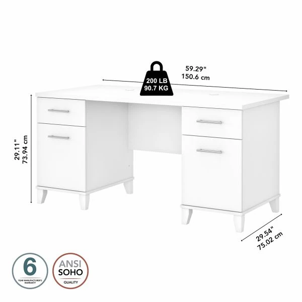 Bush Furniture Somerset 60W Office Desk With Drawers In White 4 Bush Furniture Somerset 60W Office Desk With Drawers In White - Image 4