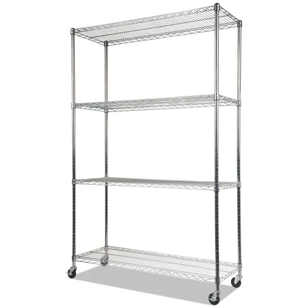 Alera NSF Certified 4-Shelf Wire Shelving Kit With Casters, 48w X 18d X 72h, Silver 1 Alera NSF Certified 4-Shelf Wire Shelving Kit With Casters, 48w X 18d X 72h, Silver