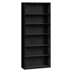 HON Metal Bookcase, Six-Shelf, 34.5w X 12.63d X 81.13h, Black