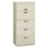 HON 600 Series Five-Drawer Lateral File, Letter/Legal/A4, 30w X 18d, Light Gray