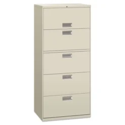 HON 600 Series Five-Drawer Lateral File, Letter/Legal/A4, 30w X 18d, Light Gray
