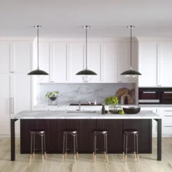 Alvia 14.5" Wide Pendant With Metal/Glass Shade In Matte Black/Polished Nickel/Clear -office furniture sale e3de74d03493ce843700e2417f75e1faa7