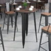 Philip 30" Round Black Metal Indoor Bar Height Table With Walnut Rustic Wood Top