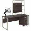 Bush Business Furniture Hybrid 72W X 30D Computer Desk With Hutch, Mobile File Cabinet And Monitor Arm In Storm Gray