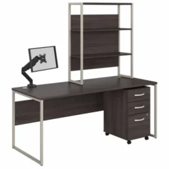 Bush Business Furniture Hybrid 72W X 30D Computer Desk With Hutch, Mobile File Cabinet And Monitor Arm In Storm Gray