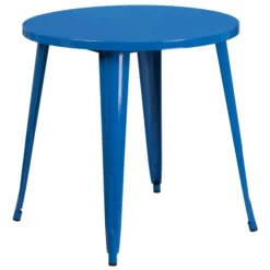 Jeffrey Commercial Grade 30" Round Blue Metal Indoor-Outdoor Table
