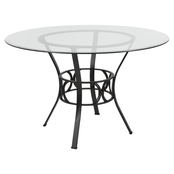 Carlisle 48'' Round Glass Dining Table With Black Metal Frame 1 Carlisle 48'' Round Glass Dining Table With Black Metal Frame