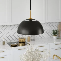 Jordyn 16" Wide Pendant With Metal Shade In Matte Black/Brushed Brass -office furniture sale e4d9e05fbe50b07466642ae1878d3bc623