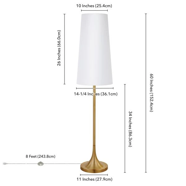 Yana 60" Tall Floor Lamp With Fabric Shade In Brass/White 3 Yana 60" Tall Floor Lamp With Fabric Shade In Brass/White - Image 3