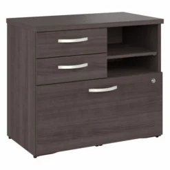 Bush Business Furniture Hybrid Office Storage Cabinet With Drawers And Shelves In Storm Gray