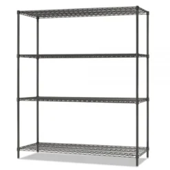 Alera NSF Approved All-Purpose Wire Shelving Starter Kit, 4-Shelf, 60 X 18 X 72, Black Anthracite+