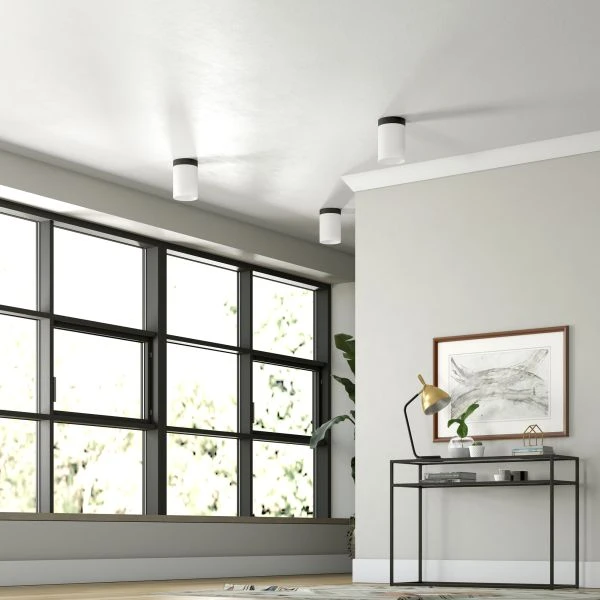 Piper 6" Flush Mount With Fabric Shade In Blackened Bronze/White 3 Piper 6" Flush Mount With Fabric Shade In Blackened Bronze/White - Image 3